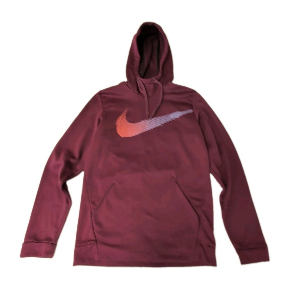 Nike Hoodie Sweatshirt Mens S Burgundy Therma Dri Fit Pullover Swoosh Athletic